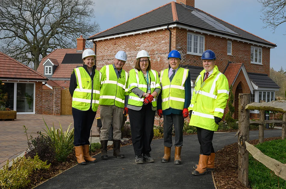 Claire Studdart, Affordable Homes Manager at Cala Homes; Cllr Steve Davies, NFDC Portfolio Holder for Housing and Homelessness; Laura Simpkins, NFDC Housing Development Programme and Project Manager; Cllr Derek Tipp, NFDC Portfolio Holder for Planning and Economy; Tim Davis, NFDC Service Manager Housing Strategy and Development.